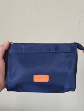Etro Navy Toiletry Pouch with Orange Logo Tab
